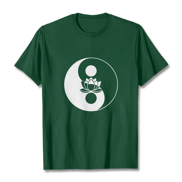 Buddha Stones Yin Yang Lotus Flower Tee T-shirt - ForestGreen - 2XL - image 11