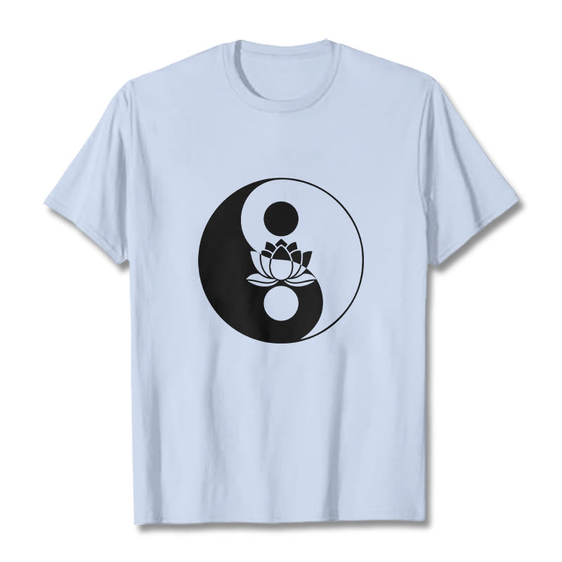 Buddha Stones Yin Yang Lotus Flower Tee T-shirt - LightCyan - 2XL - image 19