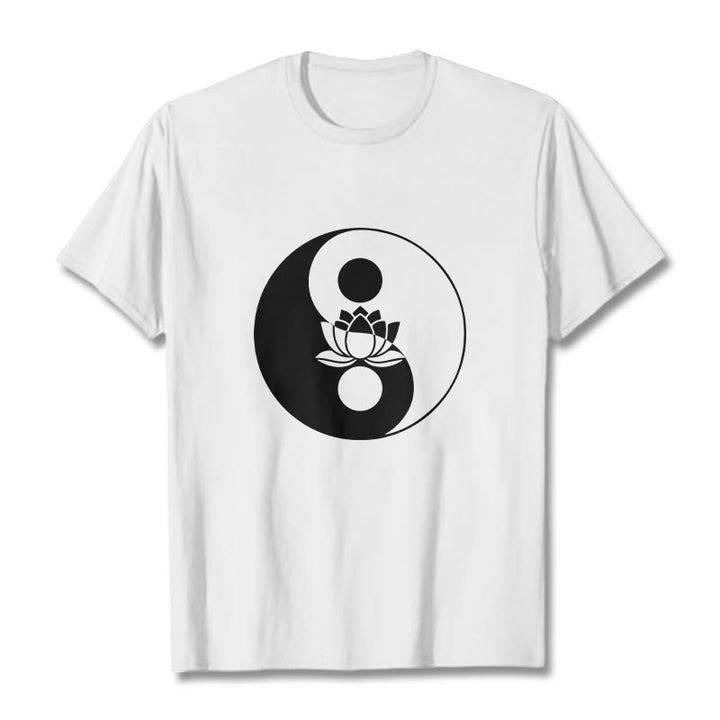 Buddha Stones Yin Yang Lotus Flower Tee T-shirt - White - 2XL - image 1