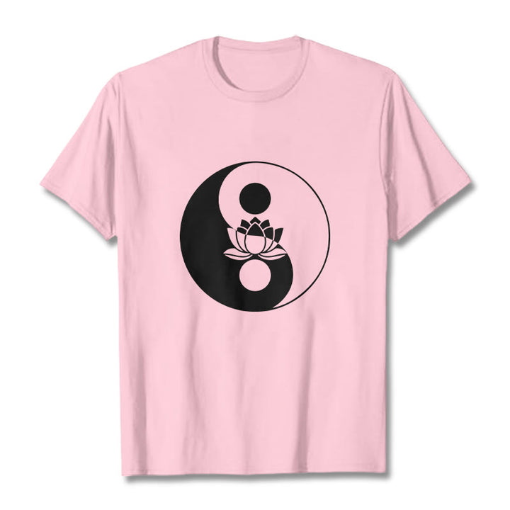 Buddha Stones Yin Yang Lotus Flower Tee T-shirt - LightPink - 2XL - image 13