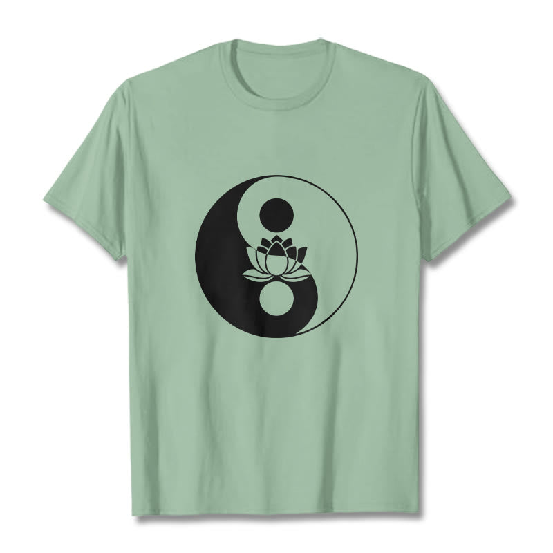 Buddha Stones Yin Yang Lotus Flower Tee T-shirt - PaleGreen - 2XL - image 15