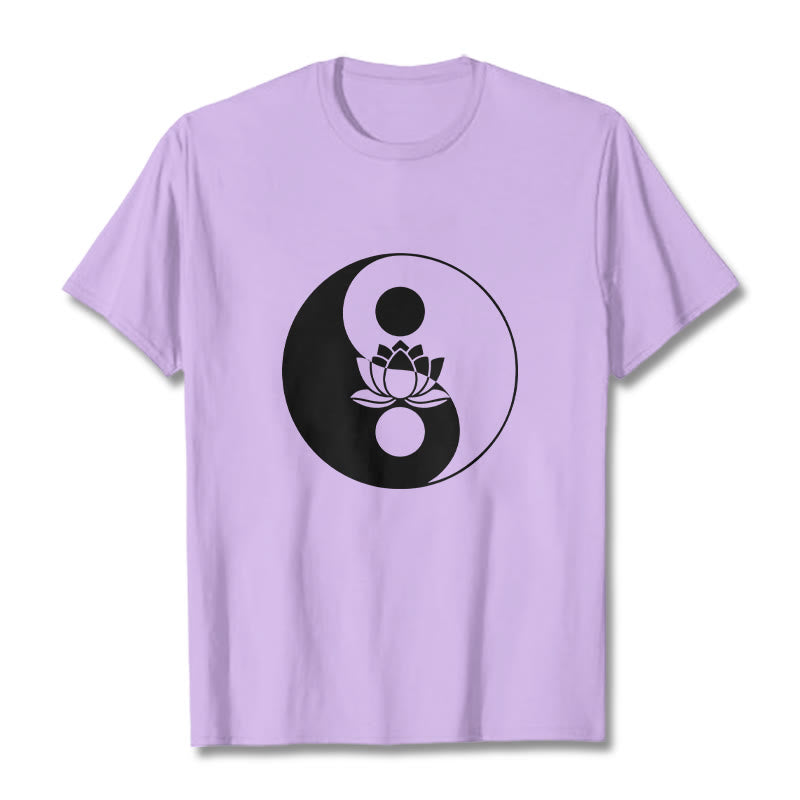 Buddha Stones Yin Yang Lotus Flower Tee T-shirt - Plum - 2XL - image 17