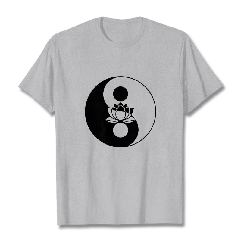 Buddha Stones Yin Yang Lotus Flower Tee T-shirt - LightGrey - 2XL - image 20