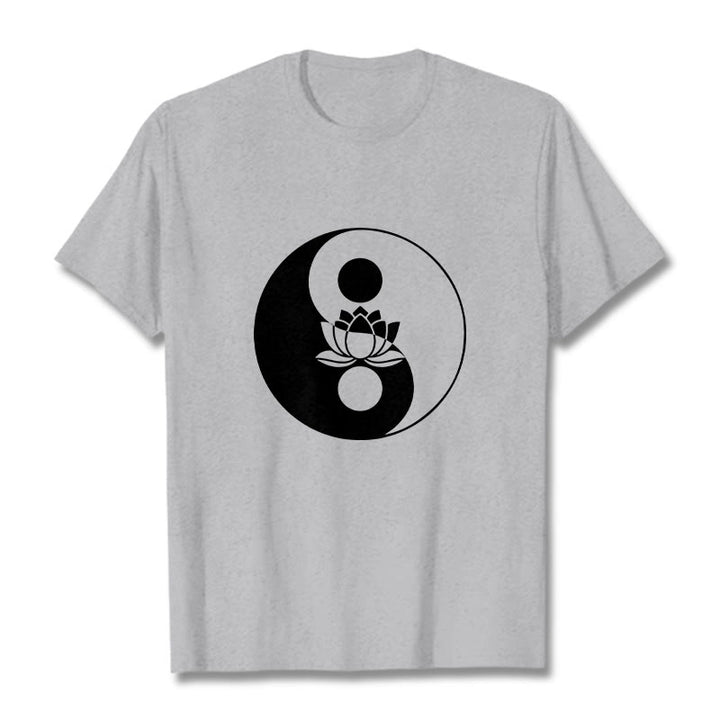 Buddha Stones Yin Yang Lotus Flower Tee T-shirt - LightGrey - 2XL - image 20