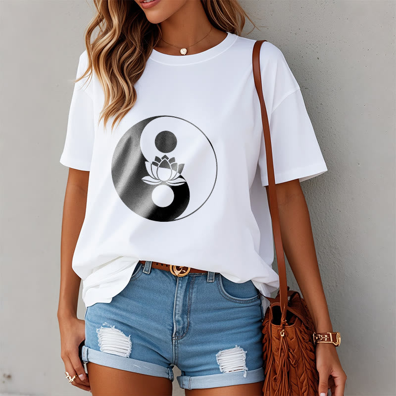 Buddha Stones Yin Yang Lotus Flower Tee T-shirt - image 3
