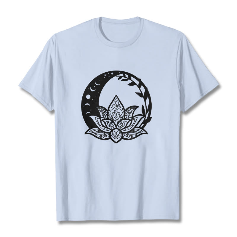 Buddha Stones Lotus Flower Sun Moon Intertwining Vines Tee T-shirt - LightCyan - 2XL - image 19