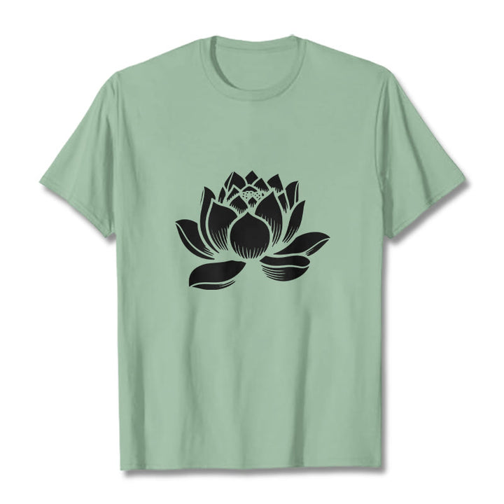 Buddha Stones Lotus Flower Design Tee T-shirt - PaleGreen - 2XL - image 15