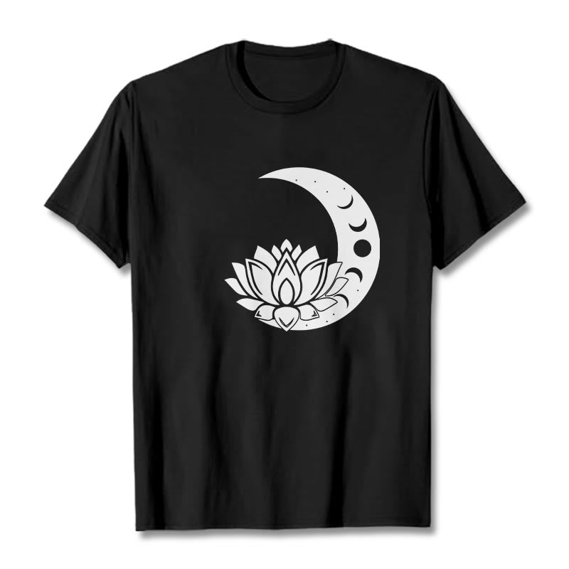 Buddha Stones Crescent Moon Lotus Flower Sun Tee T-shirt - Black - 2XL - image 5