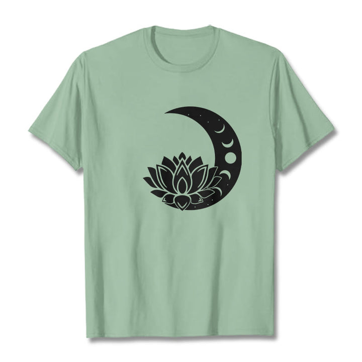 Buddha Stones Crescent Moon Lotus Flower Sun Tee T-shirt - PaleGreen - 2XL - image 15