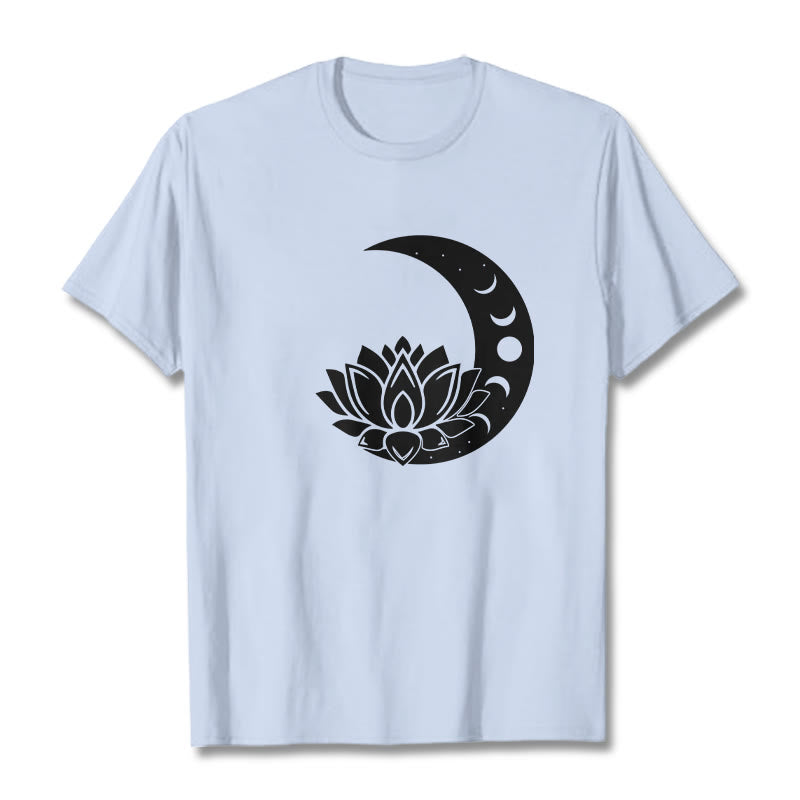 Buddha Stones Crescent Moon Lotus Flower Sun Tee T-shirt - LightCyan - 2XL - image 19