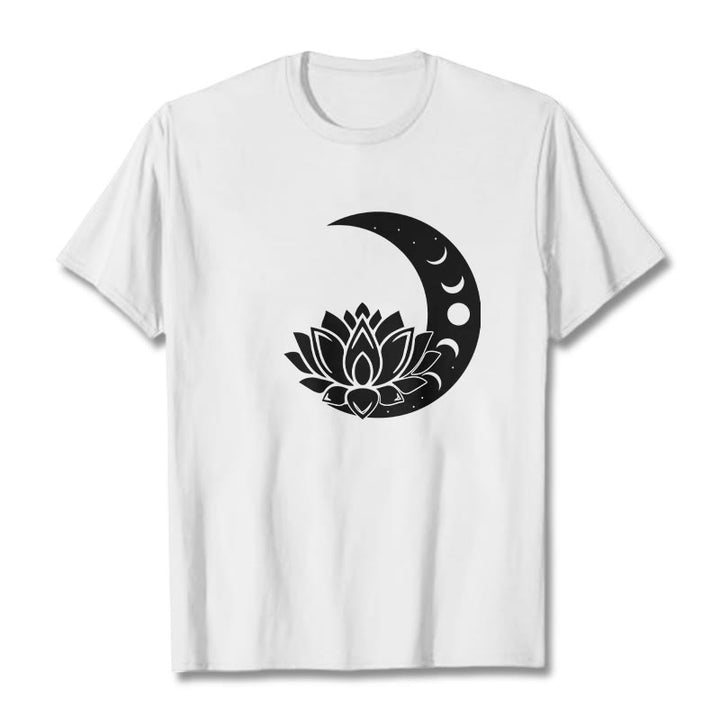 Buddha Stones Crescent Moon Lotus Flower Sun Tee T-shirt - White - 2XL - image 1