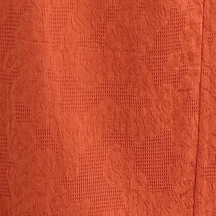 Buddha Stones Plain Jacquard Lapel Cotton Linen Short Sleeve Midi Dress With Pockets - image 19