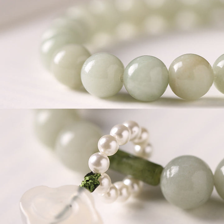 Buddha Stones Green Jade Beads Pearl Prosperity Tassels Wrist Mala