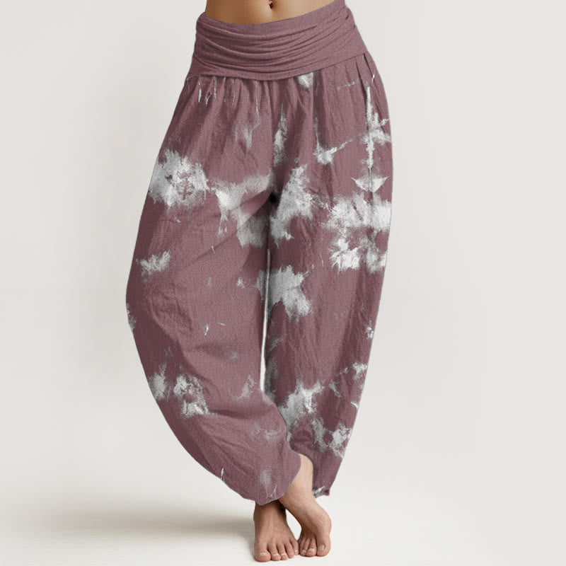 Buddha Stones Pure Cotton White Lines Spots Tie-Dye Pattern Women's Elastic Waist Harem Pants - PaleVioletRed - US22,UK/AU26,EU54 (6XL) - image 9