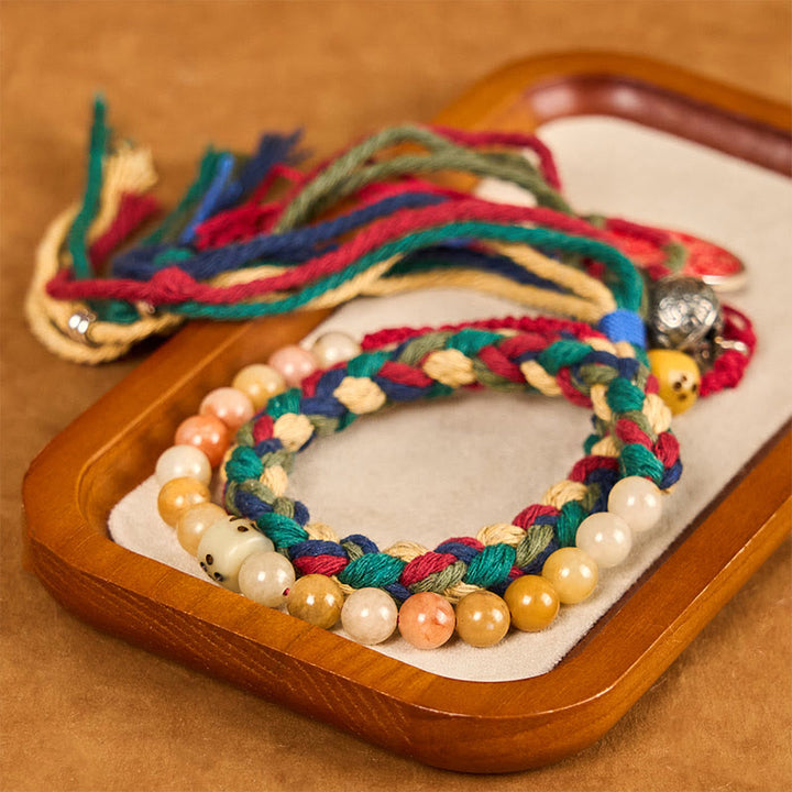 Buddha Stones Tibetan Mountain Ghosts Spend Money Colorful Chalcedony Double-Layer Colored Rope Tassel Positive Bracelet
