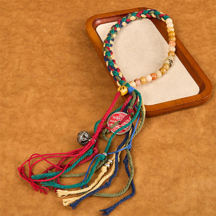 Buddha Stones Tibetan Mountain Ghosts Spend Money Colorful Chalcedony Double-Layer Colored Rope Tassel Positive Bracelet
