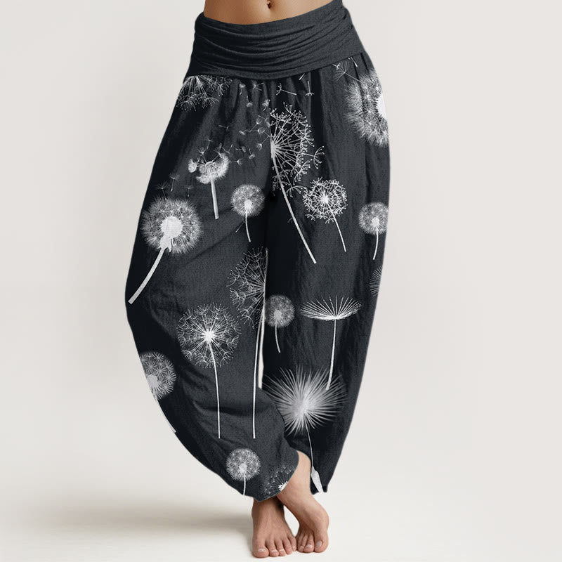 Buddha Stones Casual Dandelion Pattern Women's Elastic Waist Harem Pants - Black - US22,UK/AU26,EU54 (6XL) - image 1