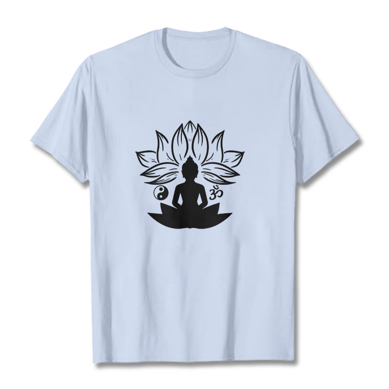 Buddha Stones Om Yin Yang Buddha Statue Sitting Lotus Meditation Tee T-shirt - LightCyan - 2XL - image 19