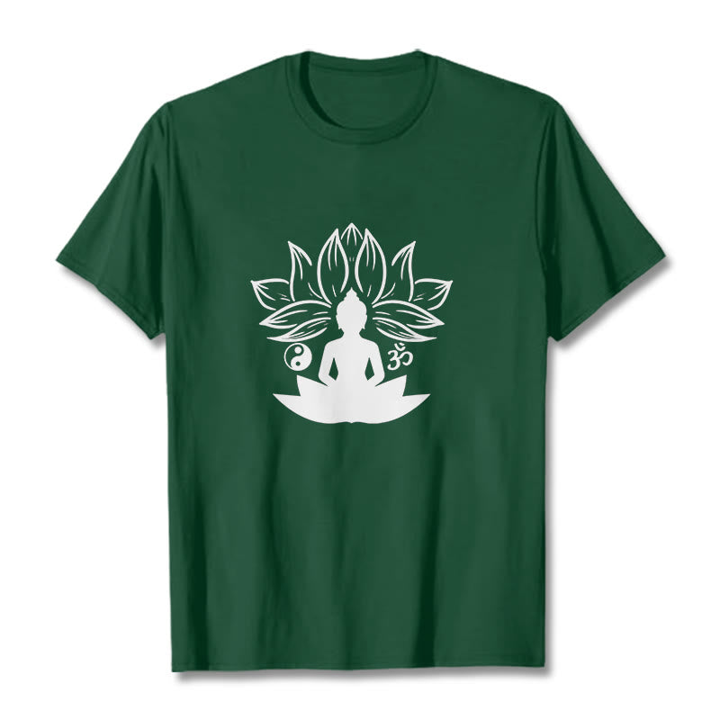 Buddha Stones Om Yin Yang Buddha Statue Sitting Lotus Meditation Tee T-shirt - ForestGreen - 2XL - image 11
