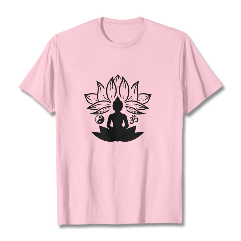 Buddha Stones Om Yin Yang Buddha Statue Sitting Lotus Meditation Tee T-shirt - LightPink - 2XL - image 13