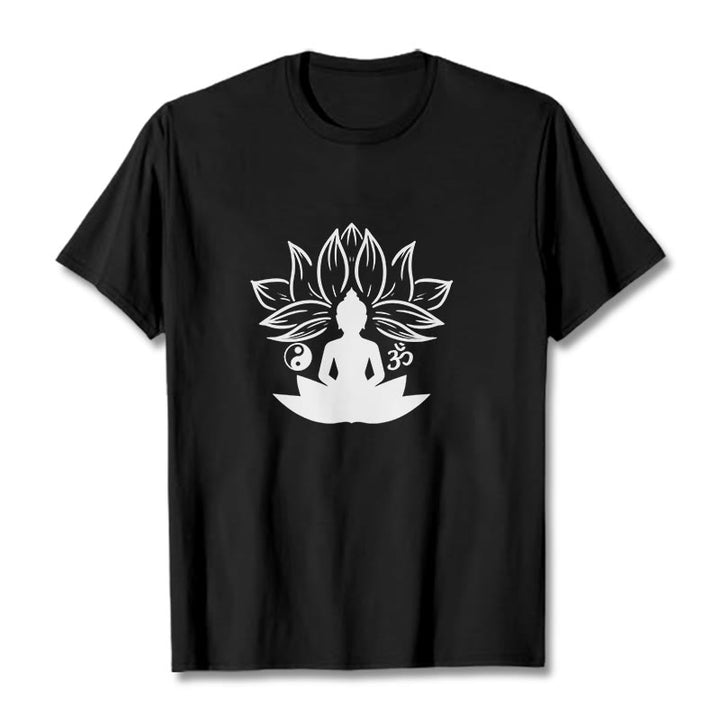 Buddha Stones Om Yin Yang Buddha Statue Sitting Lotus Meditation Tee T-shirt - Black - 2XL - image 5