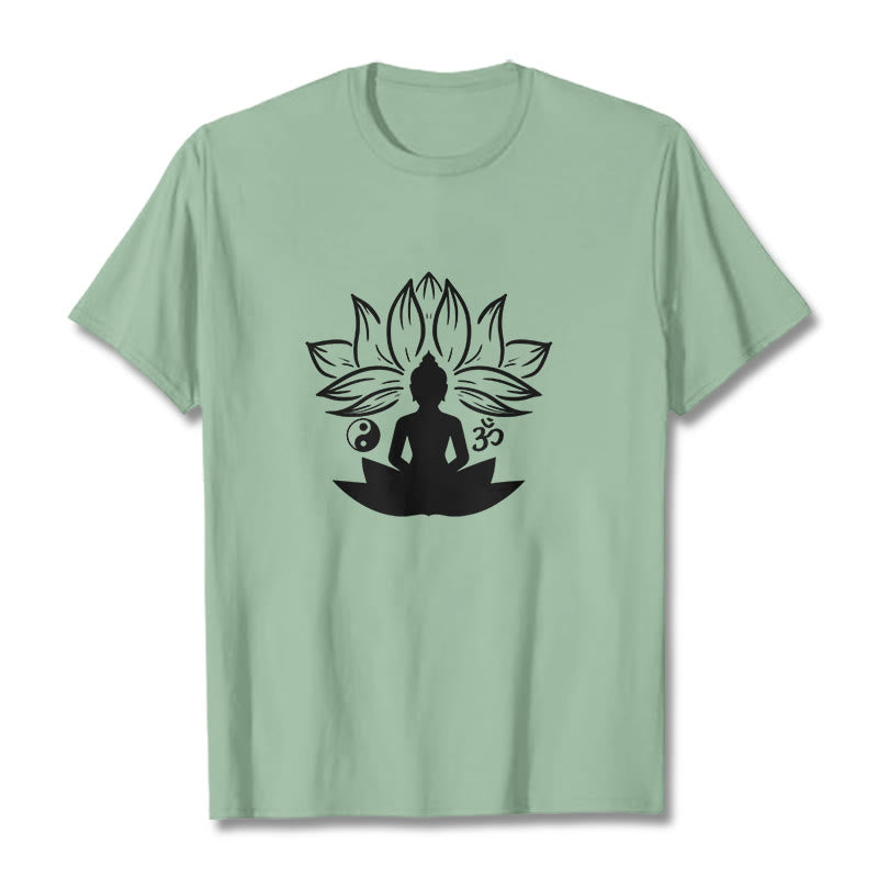 Buddha Stones Om Yin Yang Buddha Statue Sitting Lotus Meditation Tee T-shirt - PaleGreen - 2XL - image 15