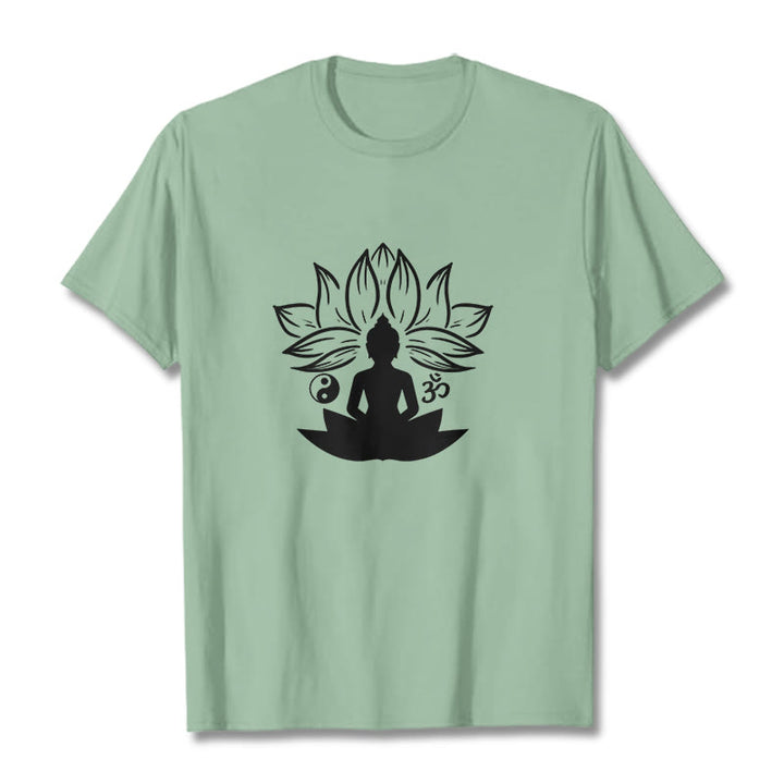 Buddha Stones Om Yin Yang Buddha Statue Sitting Lotus Meditation Tee T-shirt - PaleGreen - 2XL - image 15