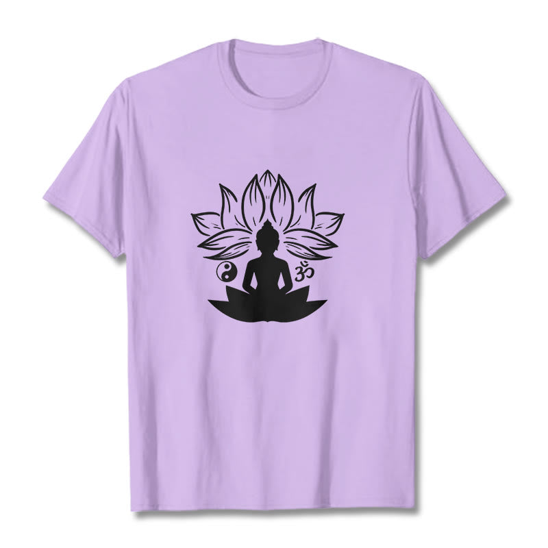 Buddha Stones Om Yin Yang Buddha Statue Sitting Lotus Meditation Tee T-shirt - Plum - 2XL - image 17