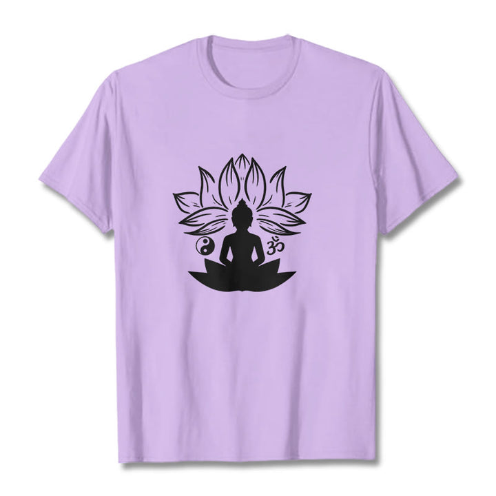 Buddha Stones Om Yin Yang Buddha Statue Sitting Lotus Meditation Tee T-shirt - Plum - 2XL - image 17