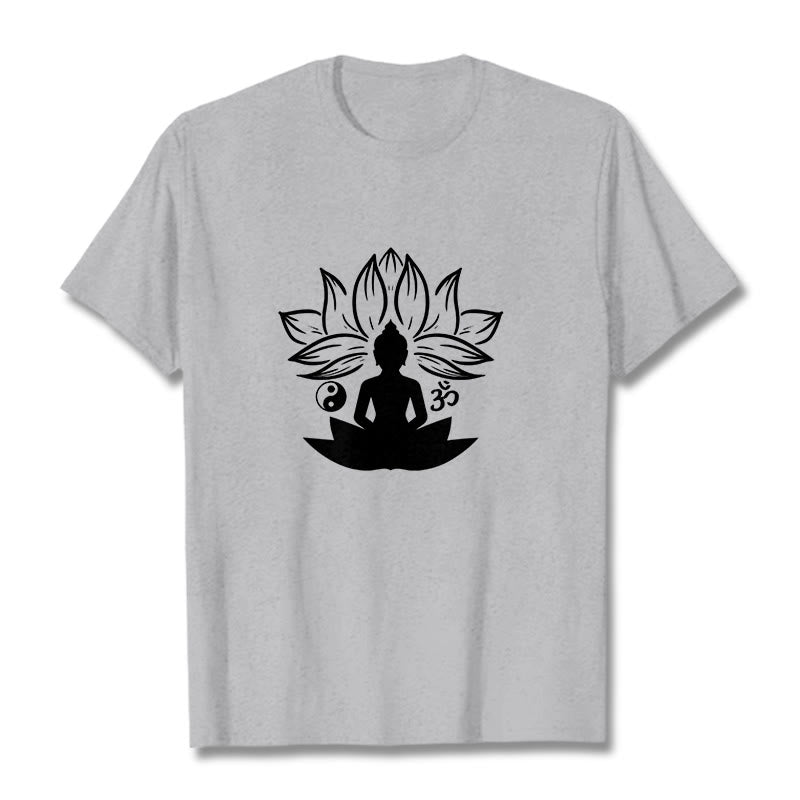 Buddha Stones Om Yin Yang Buddha Statue Sitting Lotus Meditation Tee T-shirt - LightGrey - 2XL - image 20