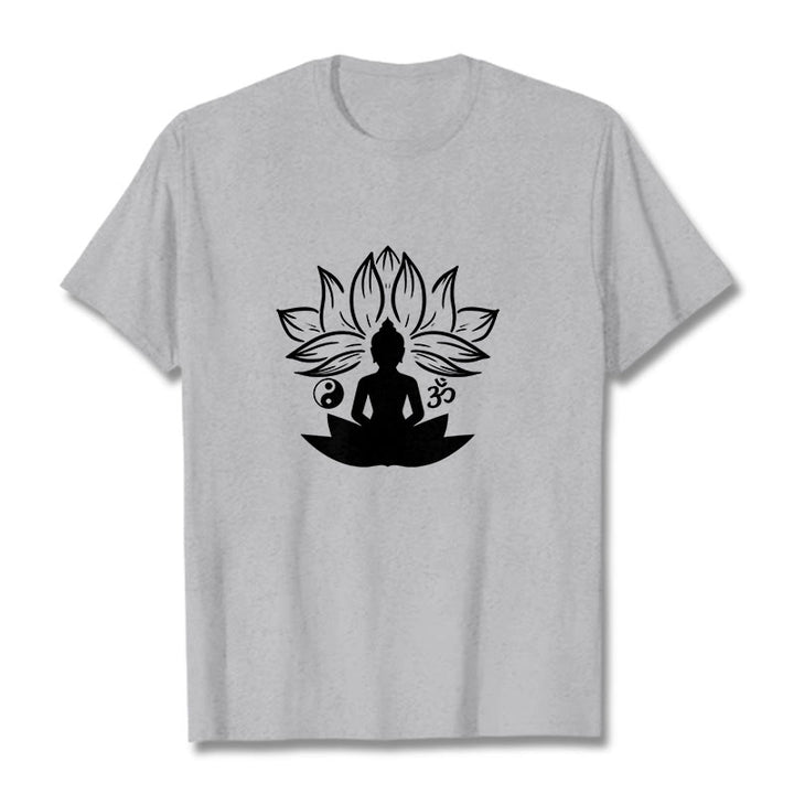 Buddha Stones Om Yin Yang Buddha Statue Sitting Lotus Meditation Tee T-shirt - LightGrey - 2XL - image 20