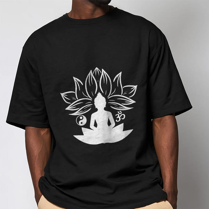 Buddha Stones Om Yin Yang Buddha Statue Sitting Lotus Meditation Tee T-shirt - image 7