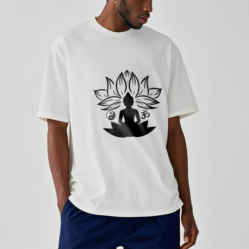 Buddha Stones Om Yin Yang Buddha Statue Sitting Lotus Meditation Tee T-shirt - image 2