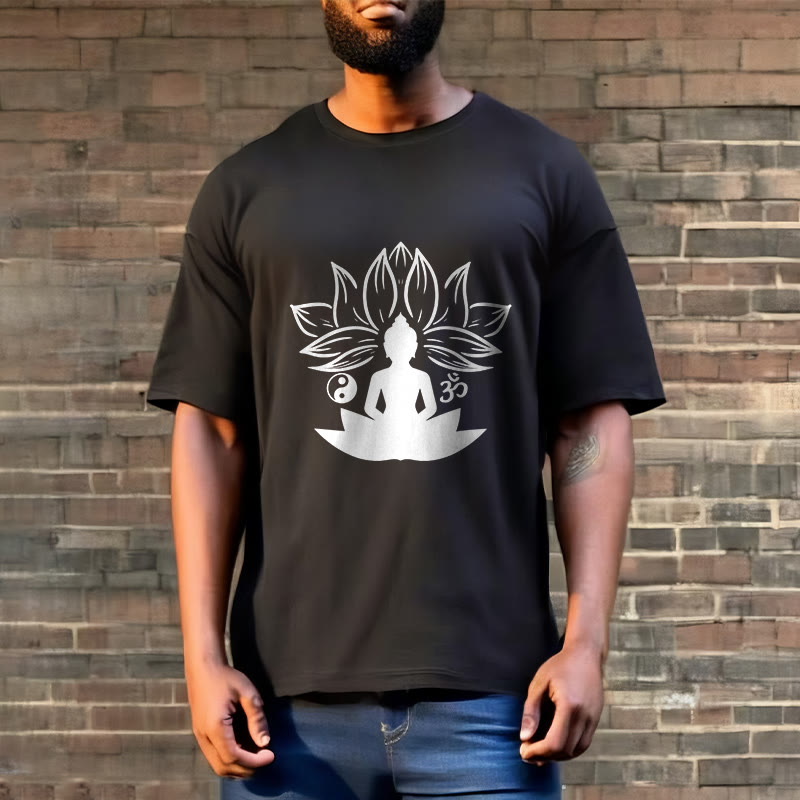 Buddha Stones Om Yin Yang Buddha Statue Sitting Lotus Meditation Tee T-shirt - image 6