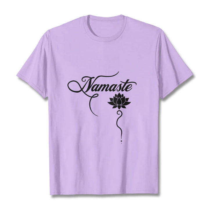 Buddha Stones HELLO Hindi Lotus Tee T-shirt - Plum - 2XL - image 17