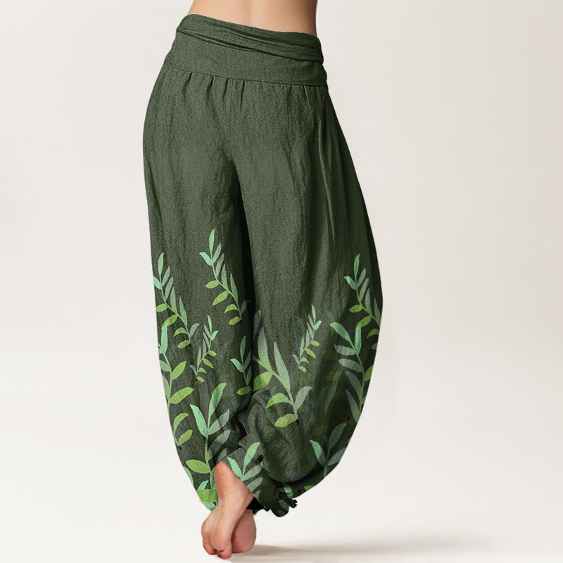 Buddha Stones Casual Leaves Pattern Women's Elastic Waist Harem Pants - image 6