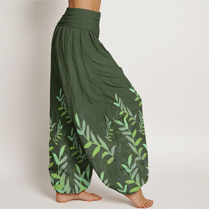Buddha Stones Casual Leaves Pattern Women's Elastic Waist Harem Pants - image 7