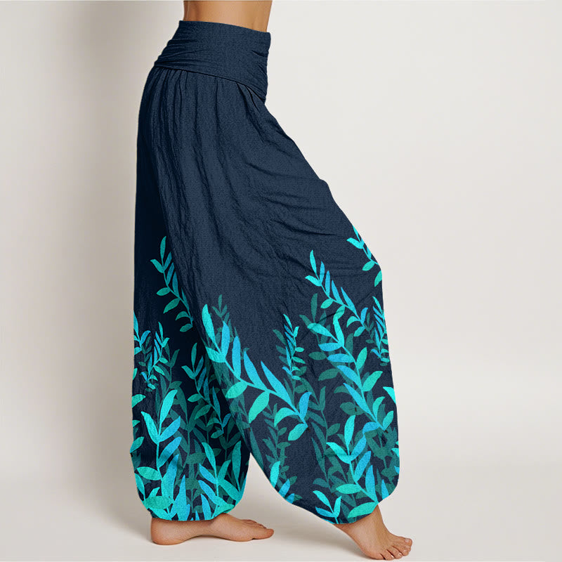 Buddha Stones Casual Leaves Pattern Women's Elastic Waist Harem Pants - image 10