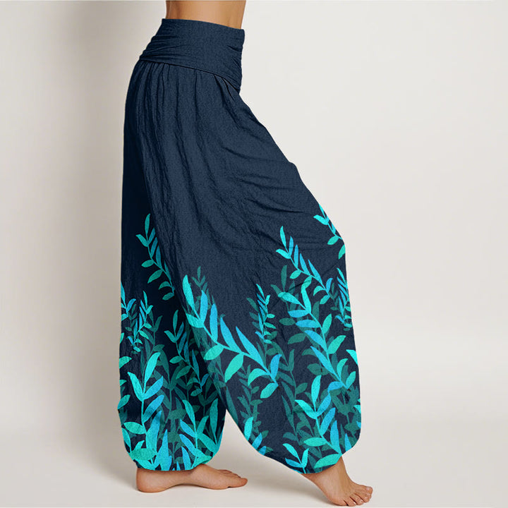 Buddha Stones Casual Leaves Pattern Women's Elastic Waist Harem Pants - image 10