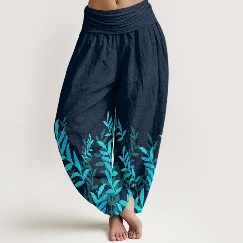 Buddha Stones Casual Leaves Pattern Women's Elastic Waist Harem Pants - DarkSlateGray - US22,UK/AU26,EU54 (6XL) - image 8