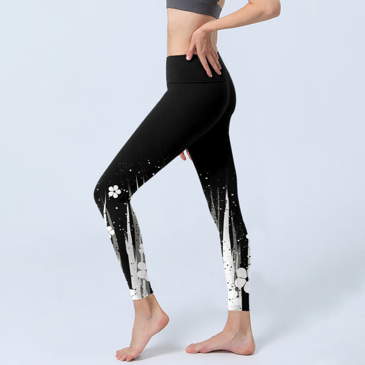 Buddha Stones White Flowers Aquatic Plants Pattern Print Gym Leggings Women's Yoga Pants - image 3