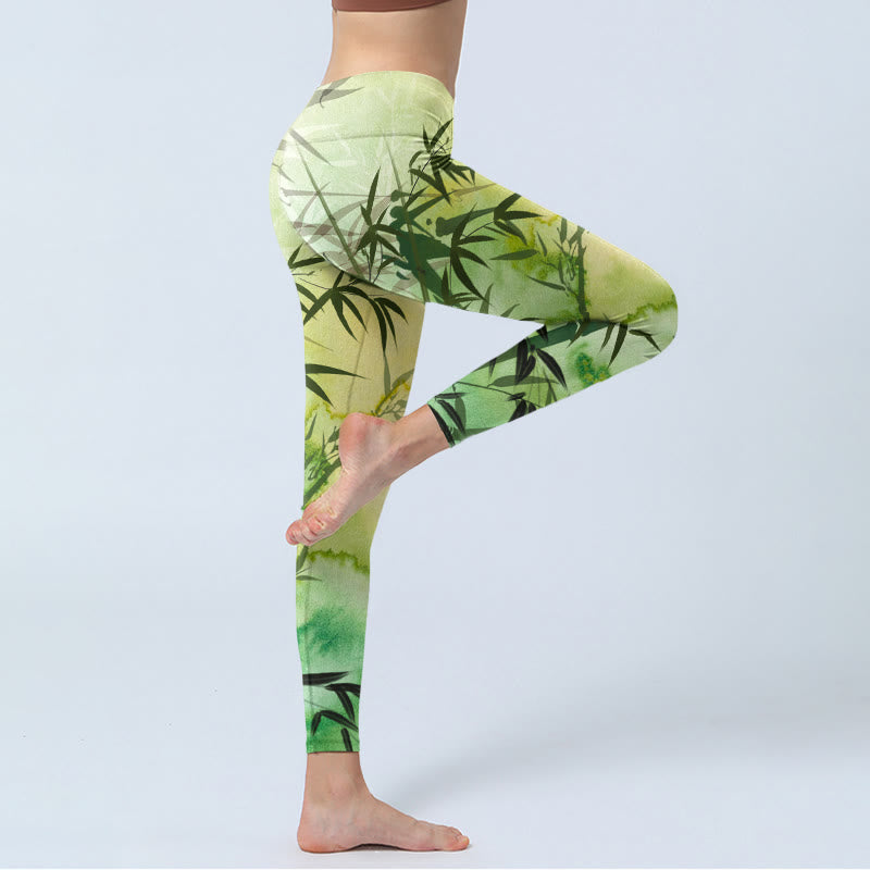 Buddha Stones Blooming Bamboo Pattern Print Gym Leggings Women's Yoga Pants - image 4