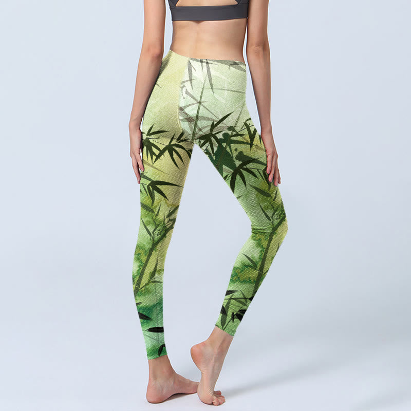 Buddha Stones Blooming Bamboo Pattern Print Gym Leggings Women's Yoga Pants - image 5