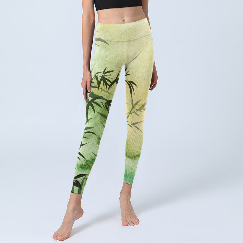 Buddha Stones Blooming Bamboo Pattern Print Gym Leggings Women's Yoga Pants - image 6