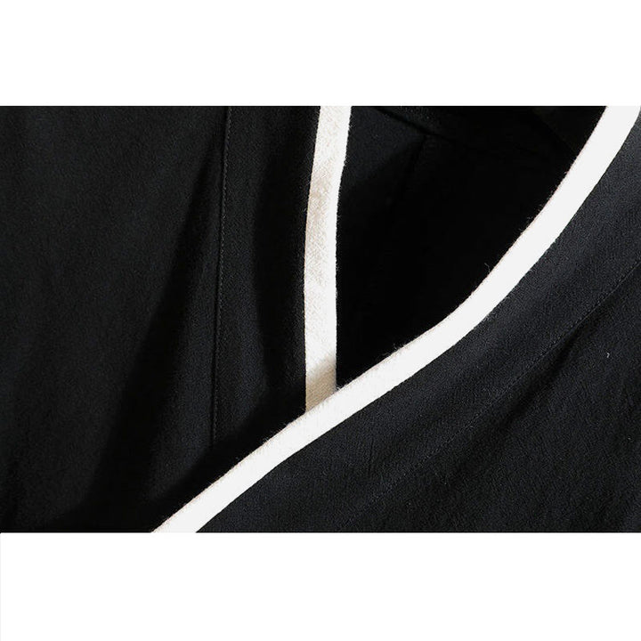 Buddha Stones Tang Suit Embroided Crane Pattern Lace-Up Side Men's Cotton Linen Short Sleeve T-Shirt - image 3