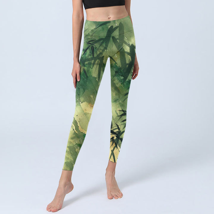 Buddha Stones Ink Blooming Bamboo Pattern Print Gym Leggings Women's Yoga Pants - image 6