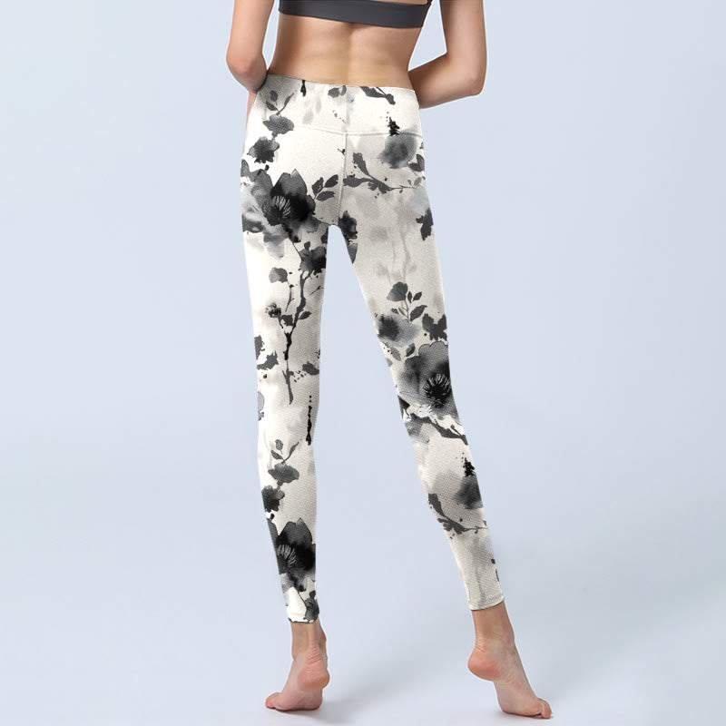 Buddha Stones Ink Painting Style Flower Pattern Print Gym Leggings Women's Yoga Pants - image 7