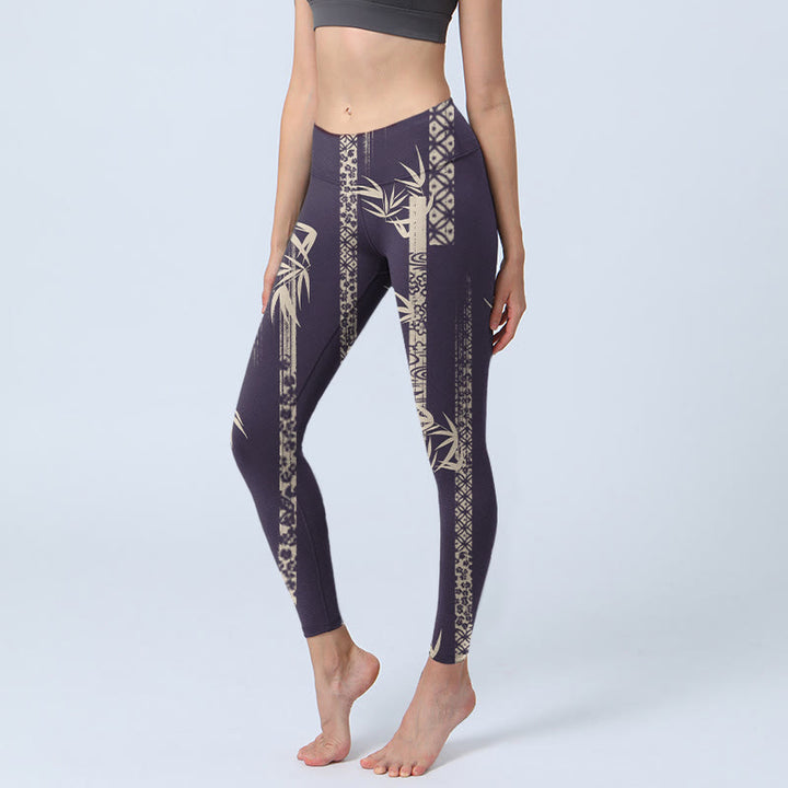 Buddha Stones Bamboo Water Wave Pattern Print Gym Leggings Women's Yoga Pants - Black - US18,UK/AU22,EU50 (4XL) - image 1