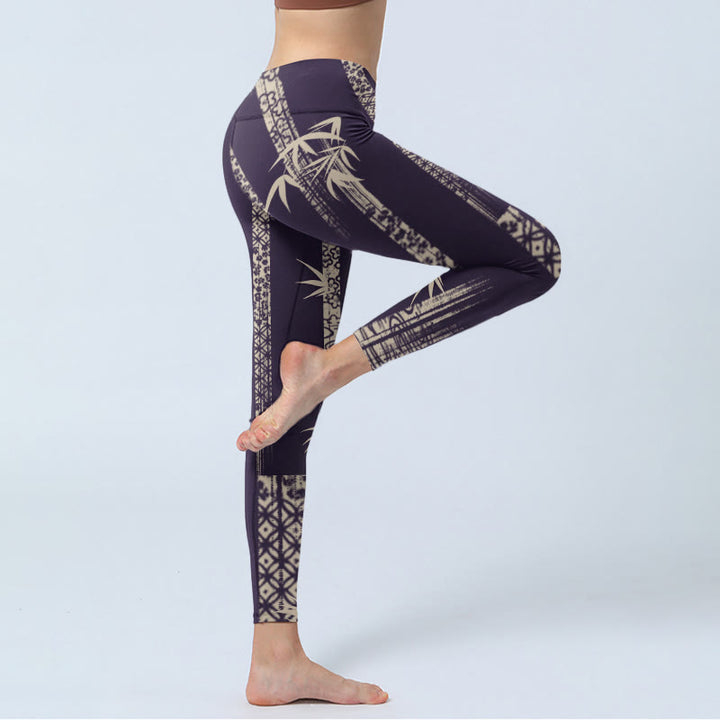Buddha Stones Bamboo Water Wave Pattern Print Gym Leggings Women's Yoga Pants - image 4