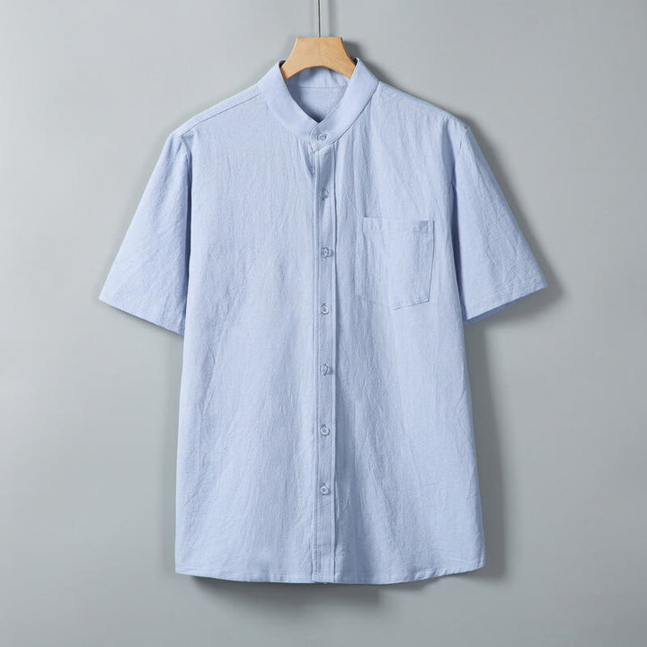 Buddha Stones Daily Printing Solid Color Single Breasted Men's Short Sleeve Cotton Linen Shirt WIth Pockets - LightSkyBlue - US/UK/AU46,EU56 (5XL) - image 13
